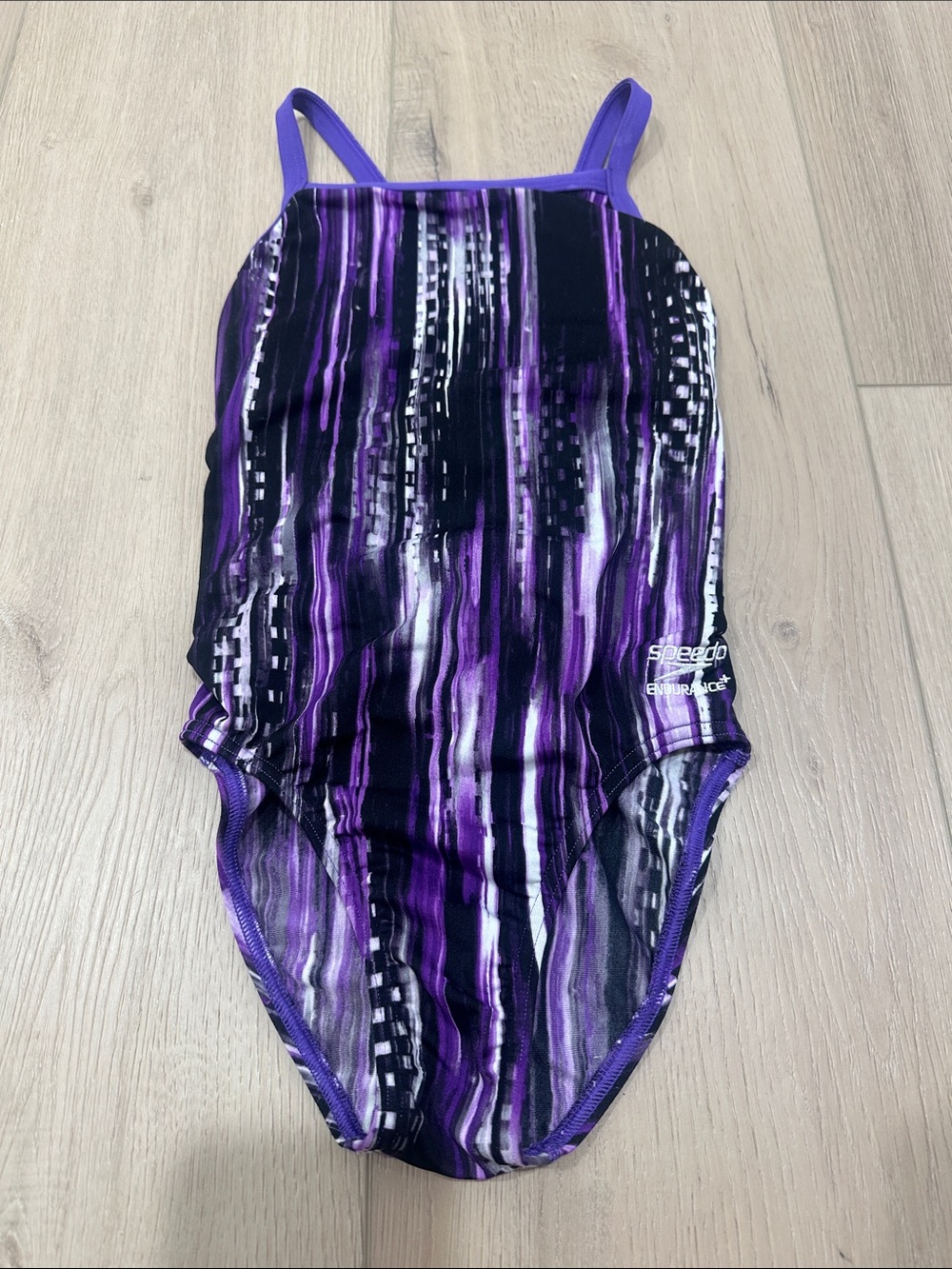Speedo Endurance Racerback Swimsuit Girls Purple Black White 8/24 8 24 Youth